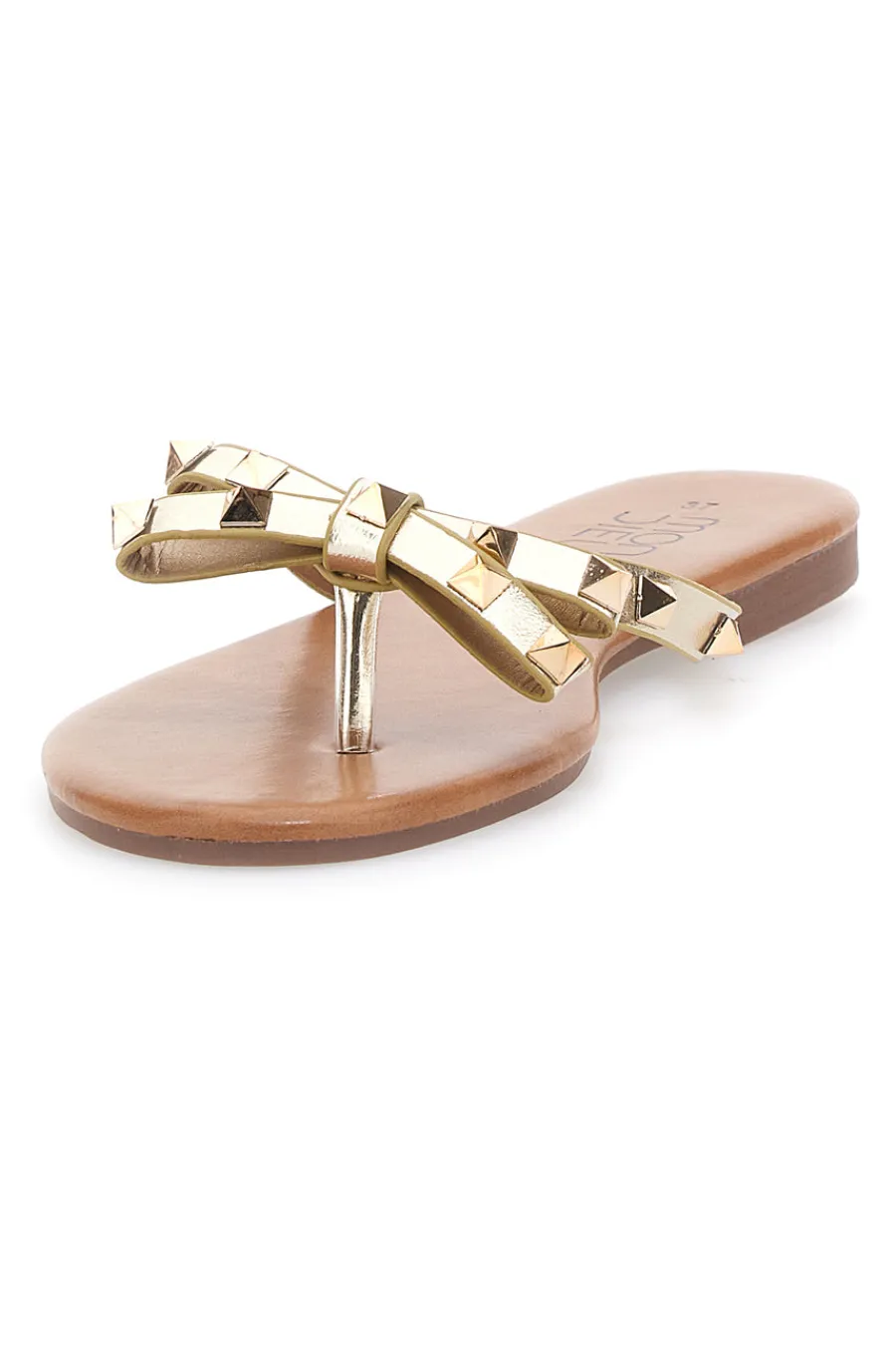 Platin Flip Flops mit Schleife und Nieten PREA842-MON DIEU Hot