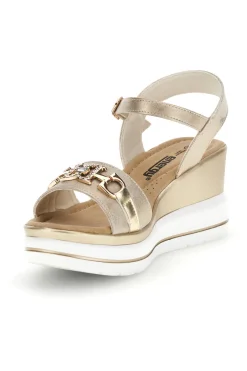 Platin-Sandalen mit Keil und Zierkette E425-ENERGY Clearance