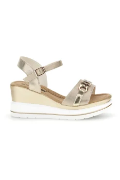 Platin-Sandalen mit Keil und Zierkette E425-ENERGY Clearance