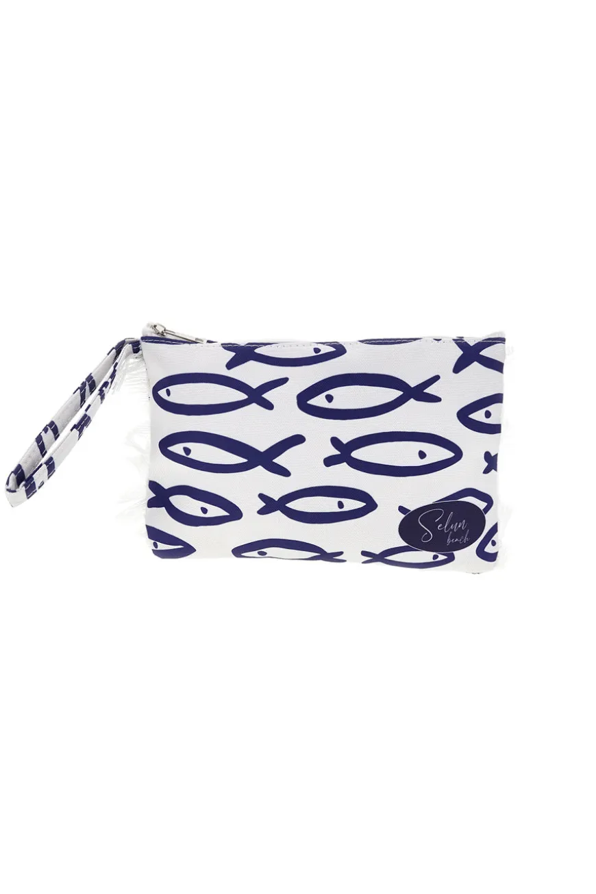 Pochette Mare Bianca con Stampa Pesci Selun beach SUI 261021