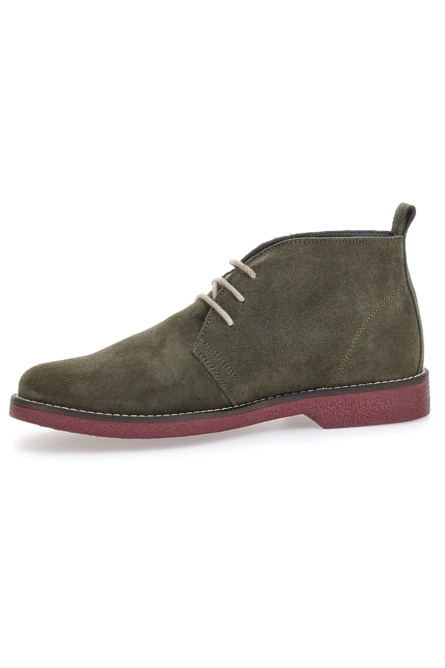 Polacchini verdi in vera pelle con suola bordeaux Pittarello 322
