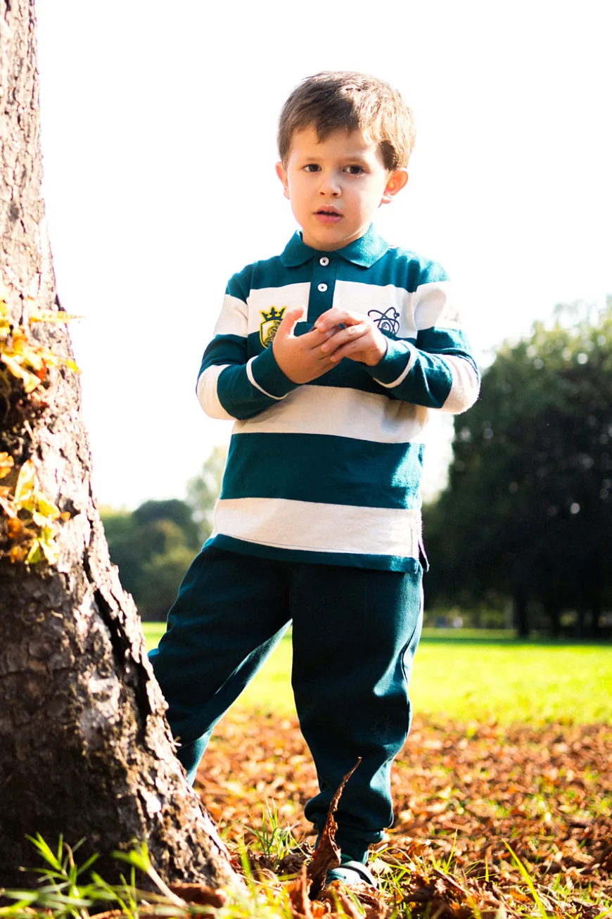 Polo a righe ottanio e bianche in cotone Pitt Kids PT-KL-8023