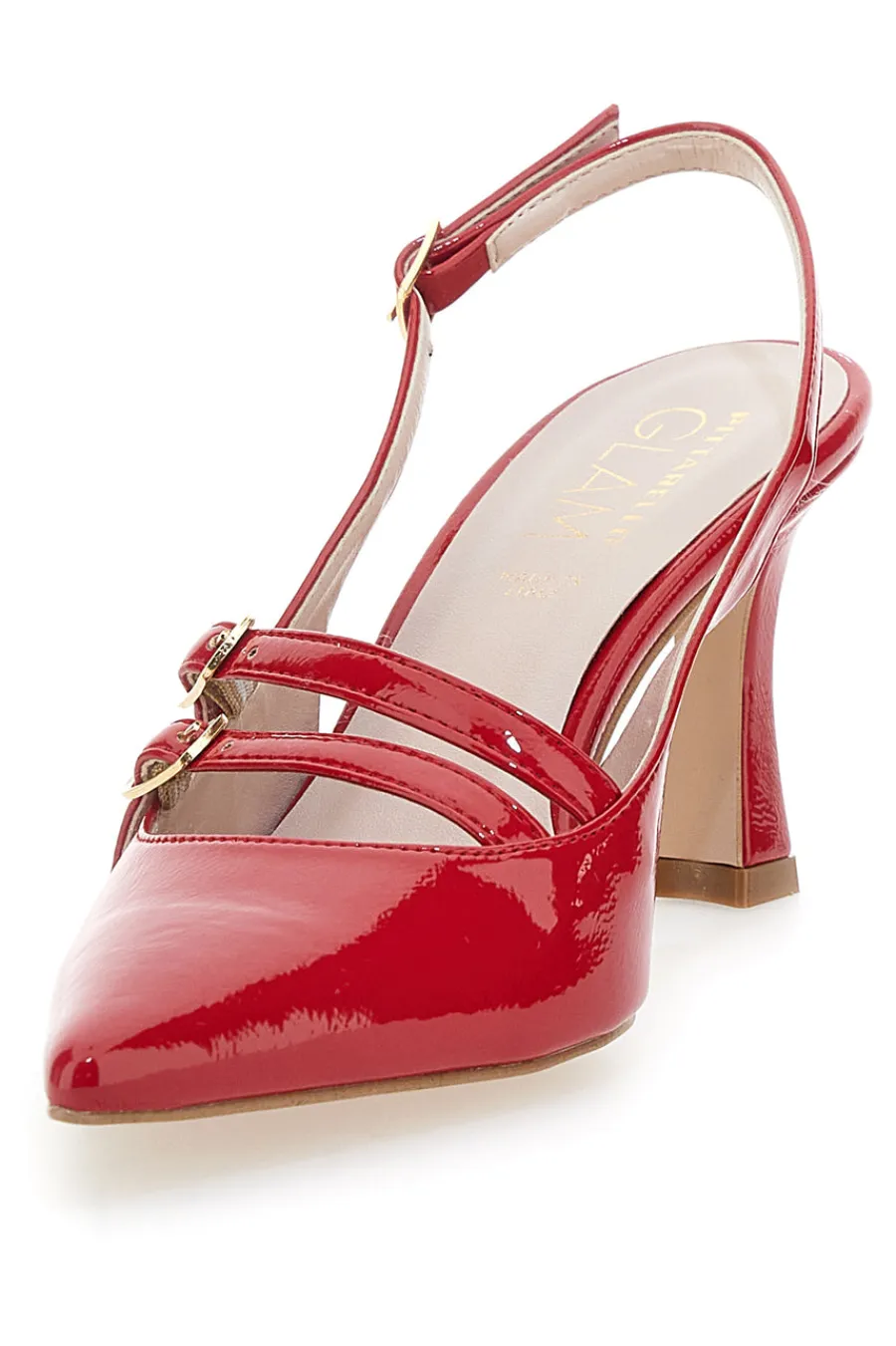 Rote spitze Slingback-Pumps mit Lackeffekt 3591-PITTARELLO GLAM New