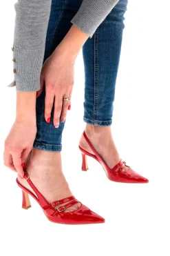 Rote spitze Slingback-Pumps mit Lackeffekt 3591-PITTARELLO GLAM New