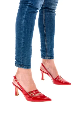 Rote spitze Slingback-Pumps mit Lackeffekt 3591-PITTARELLO GLAM New