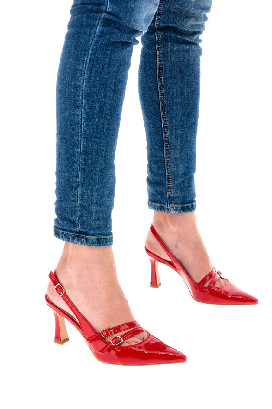 Rote spitze Slingback-Pumps mit Lackeffekt 3591-PITTARELLO GLAM New
