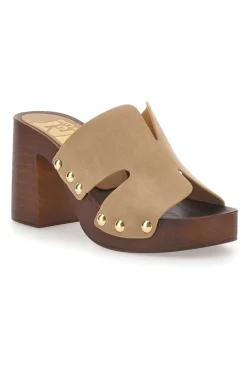 Sabot marroni con tacco largo e borchiette 9341-PITTARELLO LOVE New