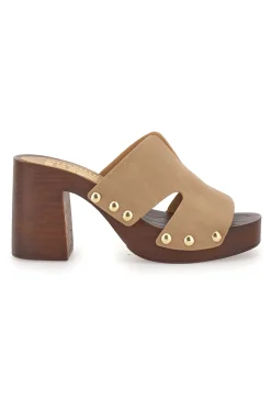 Sabot marroni con tacco largo e borchiette 9341-PITTARELLO LOVE New