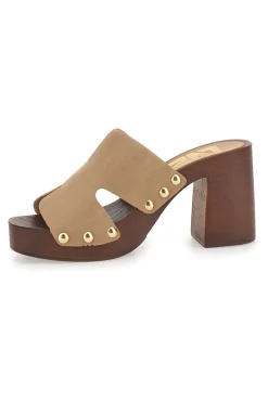 Sabot marroni con tacco largo e borchiette 9341-PITTARELLO LOVE New