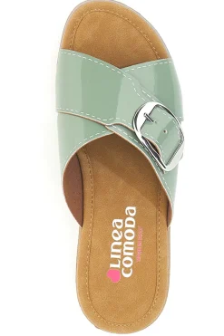 Salbeigrüne Slipper mit Schnalle und Komfortsohle COMFORTABLE LINE 8018-LINEA COMODA