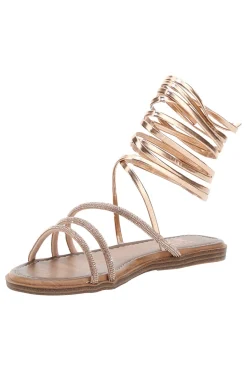 Sandalen in Roségold mit Riemchen und Schnürsenkeln mit Strasssteinen Me & Me 1772-ME u0026 ME Best