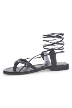 Sandali alla Schiava in Vera Pelle Neri 711-PRIMA RIGA Outlet