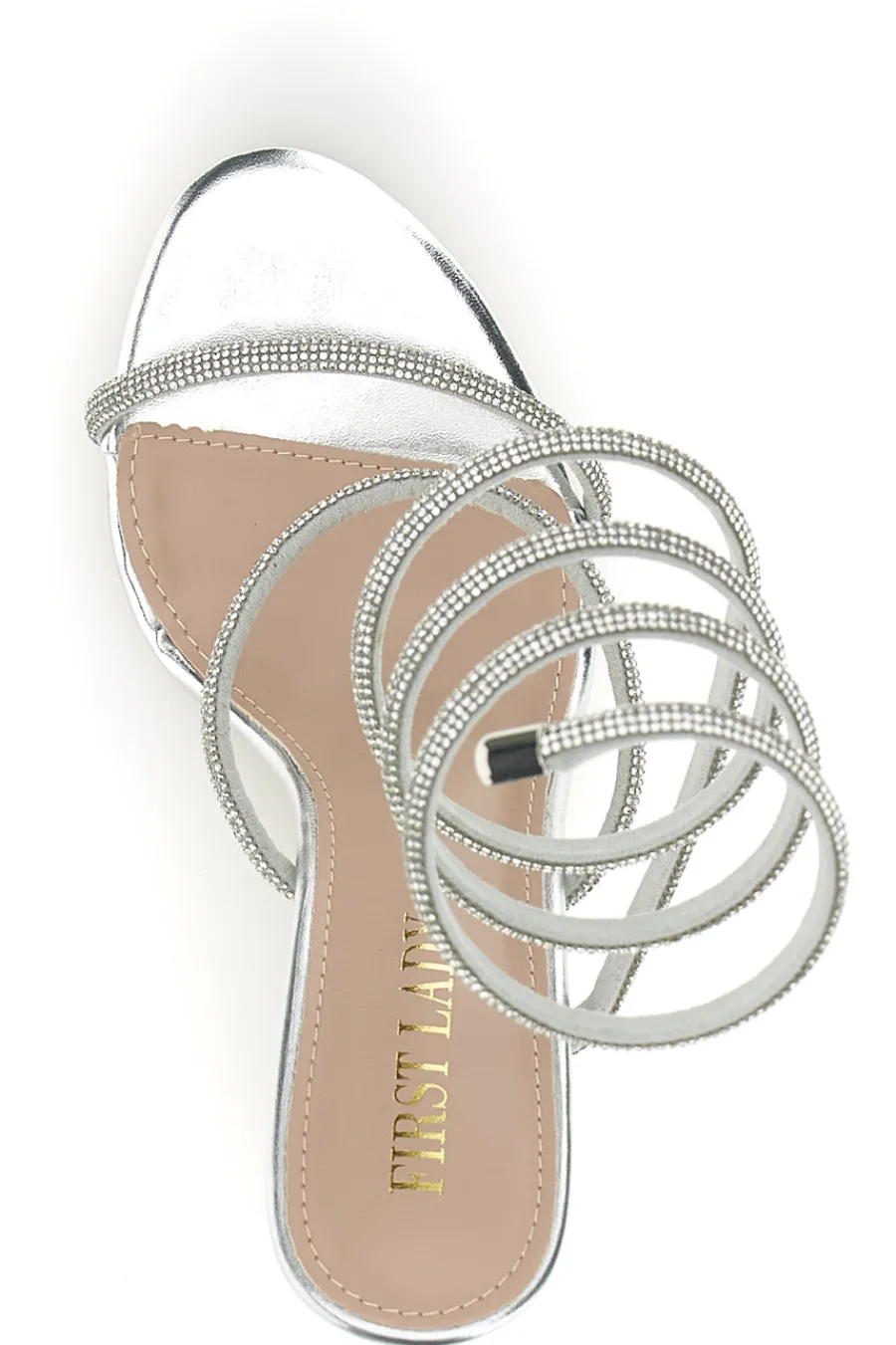 Sandali argento con strass e laccio a spirale P711-FIRST LADY Outlet