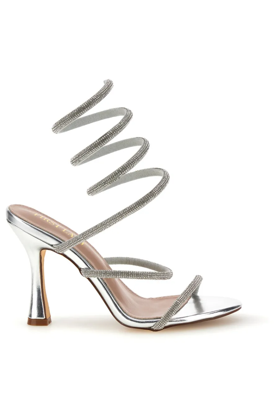 Sandali argento con strass e laccio a spirale P711-FIRST LADY Outlet