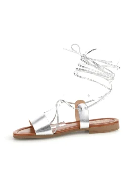 Sandali argento in vera pelle con lacci 711BIS-PRIMA RIGA New