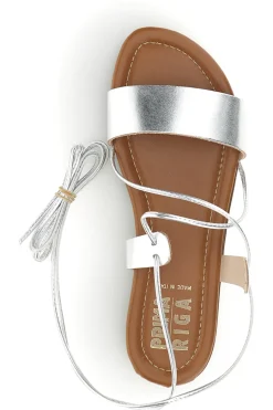 Sandali argento in vera pelle con lacci 711BIS-PRIMA RIGA New