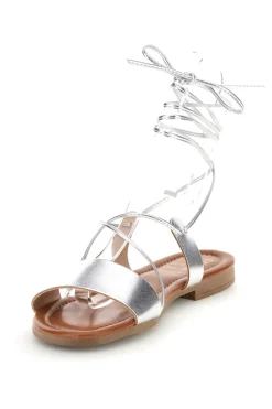 Sandali argento in vera pelle con lacci 711BIS-PRIMA RIGA New