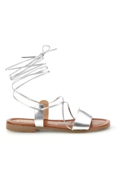 Sandali argento in vera pelle con lacci 711BIS-PRIMA RIGA New