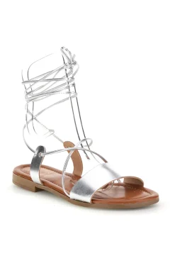 Sandali argento in vera pelle con lacci 711BIS-PRIMA RIGA New
