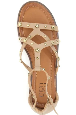 Sandali beige con borchie e cinturino alla caviglia JXSS25T6-MON DIEU Hot