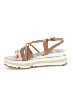 Sandali beige con fasce incrociate e zeppa Burani 52192C1579-MARIELLA BURANI Sale