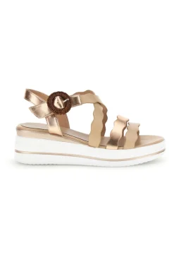 Sandali beige con fasce ondulate e zeppa Burani 52194C1582-MARIELLA BURANI New