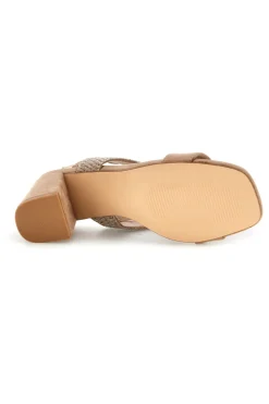 Sandali beige con fascia in tessuto e tacco largo P703-FIRST LADY New