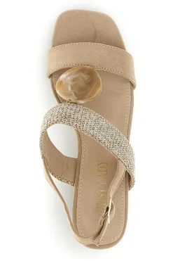 Sandali beige con fascia in tessuto e tacco largo P703-FIRST LADY New