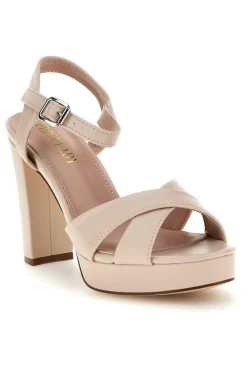 Sandali beige con plateau e tacco largo P712-FIRST LADY Online