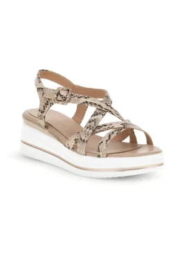 Sandali beige con stampa animalier e zeppa Burani 52195C1583-MARIELLA BURANI Online