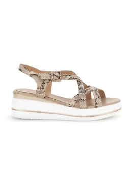 Sandali beige con stampa animalier e zeppa Burani 52195C1583-MARIELLA BURANI Online