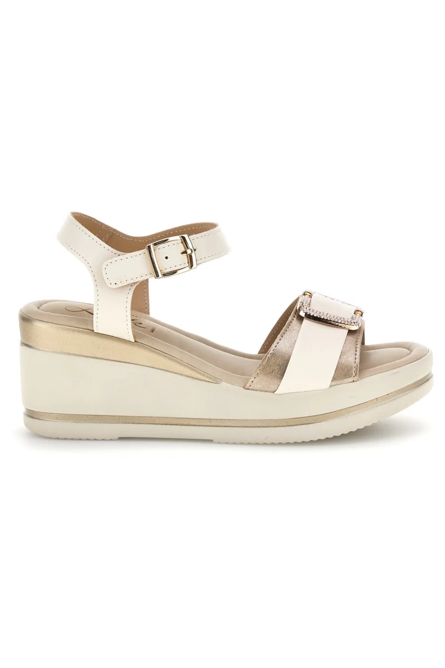 Sandali Beige con zeppa e fibbia decorativa MK3705258-PITTARELLO LOOK Outlet