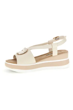 Sandali Beige con zeppa e fibbia decorativa E474-ENERGY
