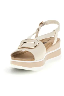 Sandali Beige con zeppa e fibbia decorativa E474-ENERGY