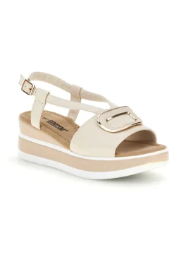 Sandali Beige con zeppa e fibbia decorativa E474-ENERGY