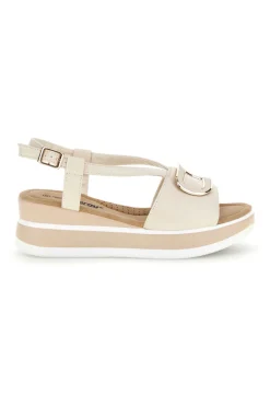 Sandali Beige con zeppa e fibbia decorativa E474-ENERGY