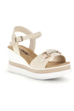 Sandali beige con zeppa e memory soft E488-ENERGY New