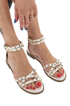 Sandali bianchi con borchie e doppio cinturino Me & Me 1662-ME u0026 ME Outlet