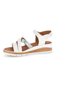 Sandali bianchi con fasce incrociate e zeppa 401-BIO UP
