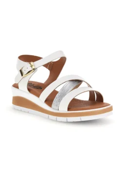 Sandali bianchi con fasce incrociate e zeppa 401-BIO UP