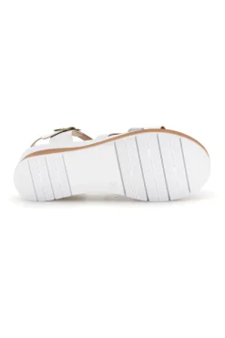 Sandali bianchi con fasce incrociate e zeppa 401-BIO UP