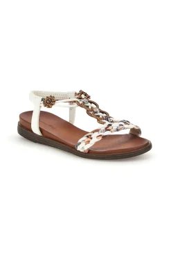 Sandali bianchi con fascia intrecciata e dettagli metallici 560317-QUANNA MELL Clearance
