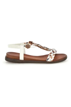 Sandali bianchi con fascia intrecciata e dettagli metallici 560317-QUANNA MELL Clearance