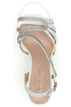 Sandali Bianchi con Strass e Tacco Alto P579-FIRST LADY Hot