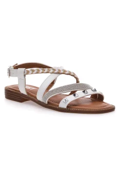 Sandali Bianchi Con Suola Flat e Borchie 313811-THE FIRST Hot