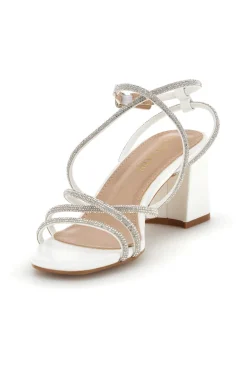 Sandali bianchi con tacco largo e listini P708-FIRST LADY Hot