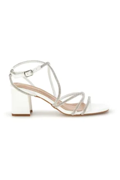 Sandali bianchi con tacco largo e listini P708-FIRST LADY Hot