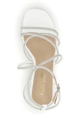 Sandali bianchi con tacco largo e listini P708-FIRST LADY Hot