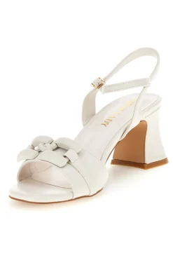Sandali bianchi con tacco largo cinturino alla caviglia P700-FIRST LADY Discount