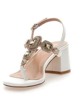 Sandali bianchi con tacco medio e Pietre 655-THE FIRST Discount